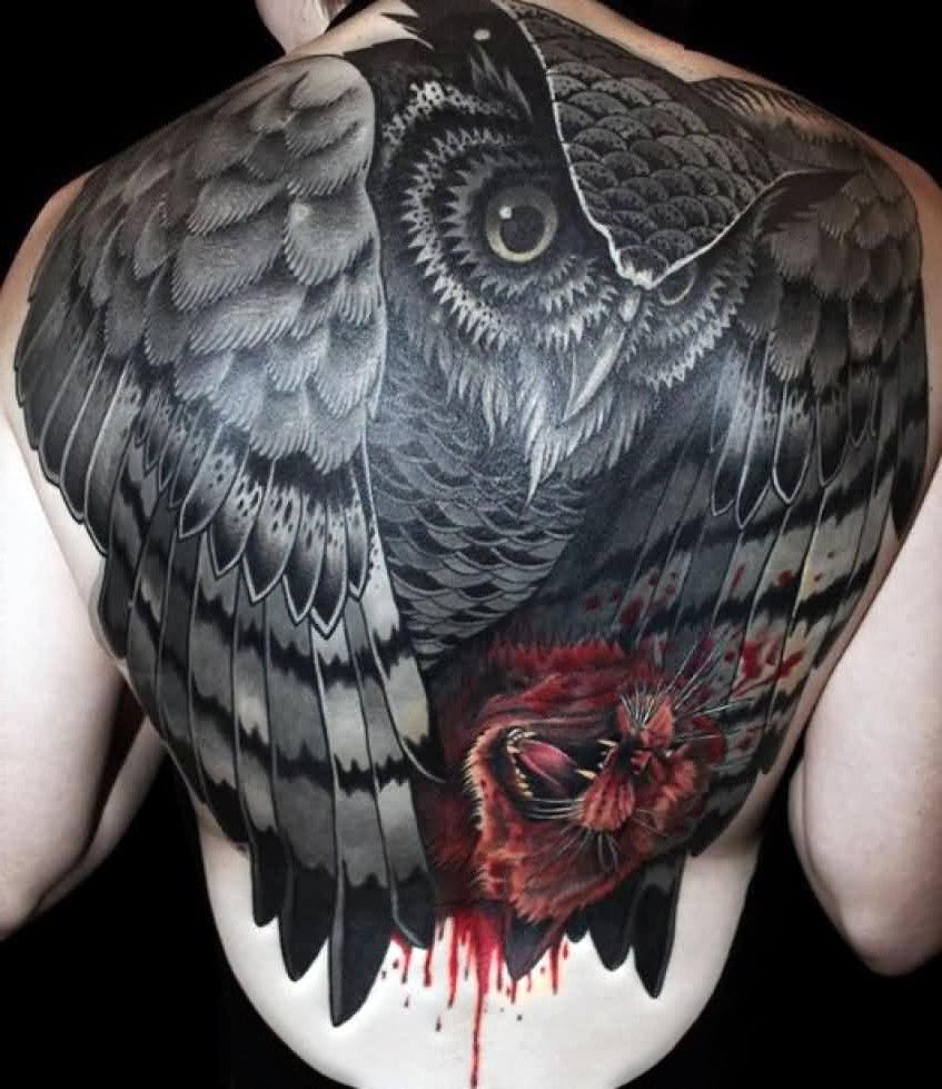 owl amazing tattoo on back