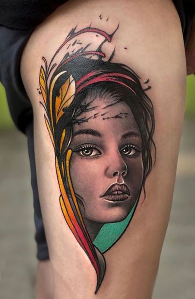 colour portrait tattoo by face
