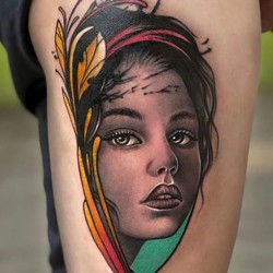 colour portrait tattoo by face