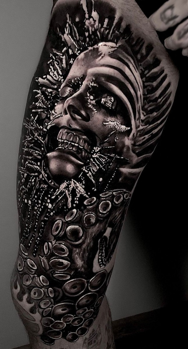 octopus tentacles entwine the face