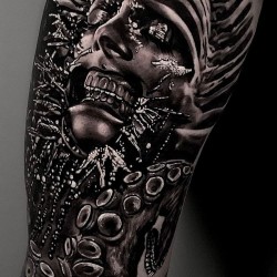 octopus tentacles entwine the face