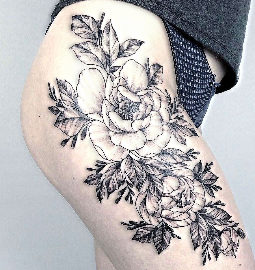 yarinas black and gray nature tattoos hip tattoos