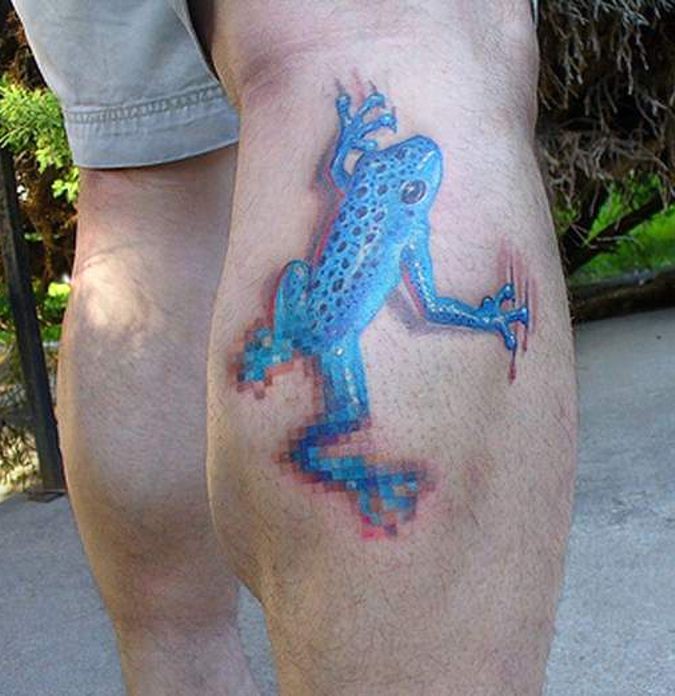 blue frog on calf