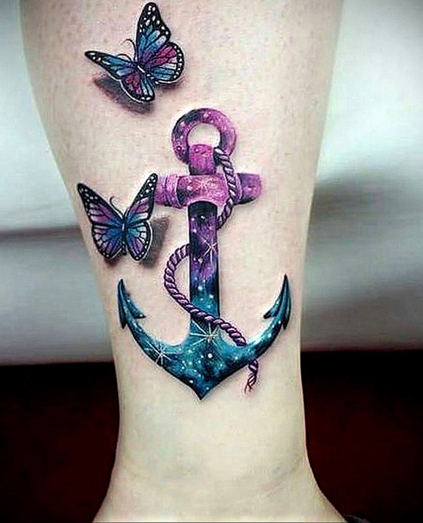 anchor and butterfly beautiful tattoo