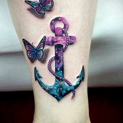 anchor and butterfly beautiful tattoo