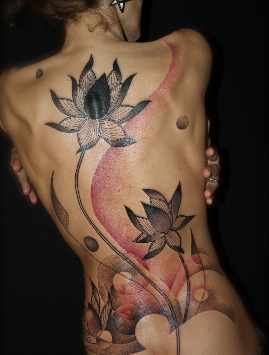 big tattoo on back flowers art