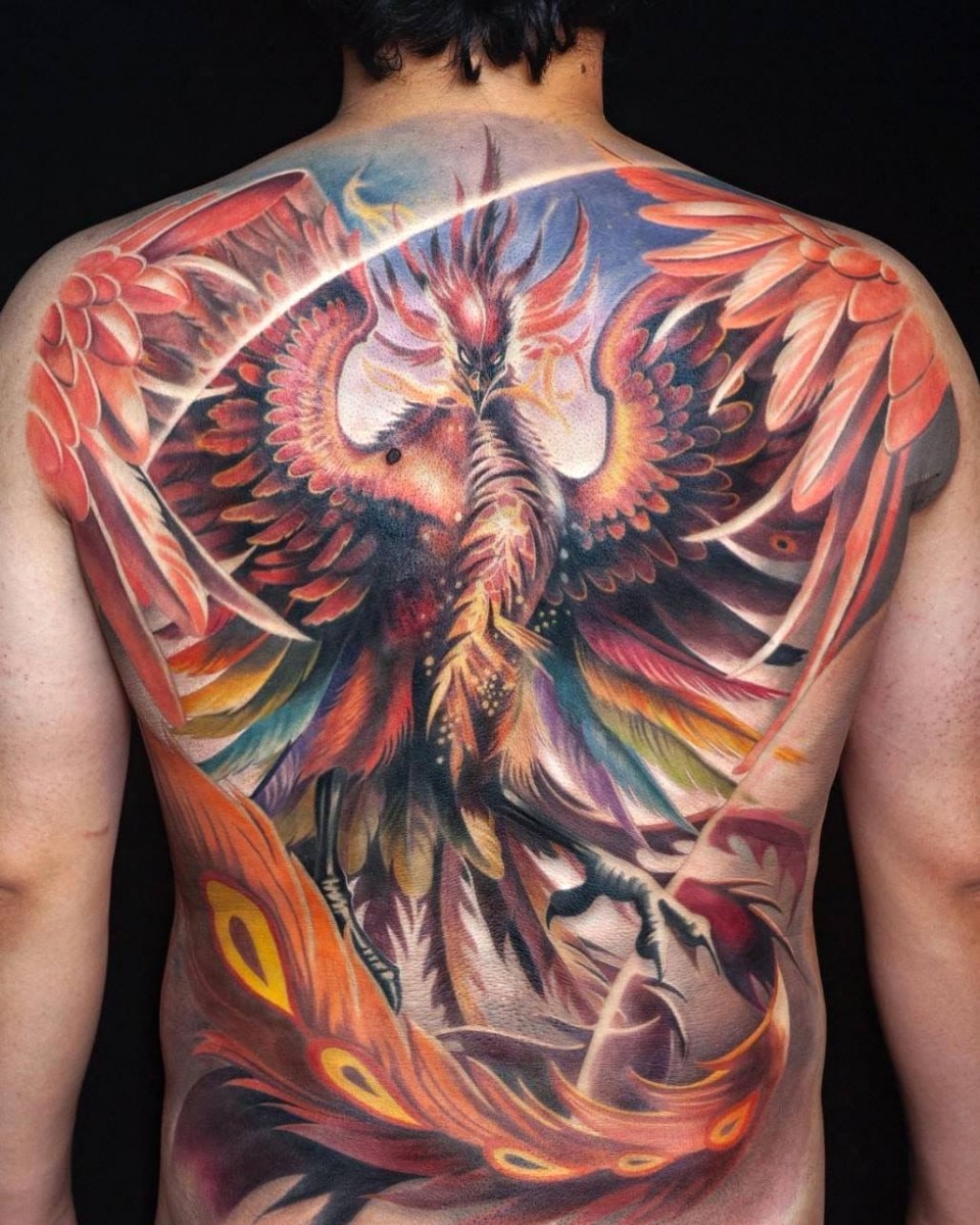 phoenix on back tattoo best