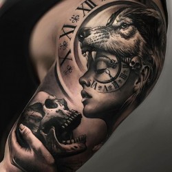 face clock skull tattoos for women